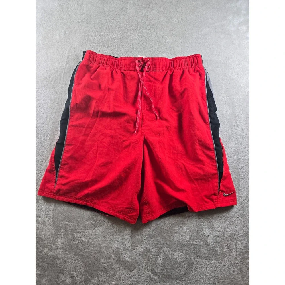 Nike Swim Trunks Mens Large Red Board Shorts NESS7421‎ Mesh Lined Athletic